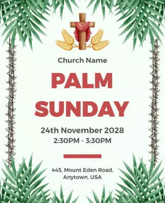 Festive Green Palm Sunday Religious Event Poster Template