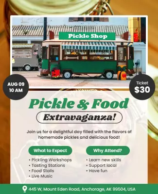 Festive Green Pickle and Food Extravaganza Event Poster Template