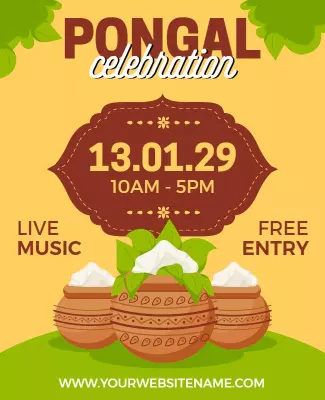 Festive Green Pongal Celebration Event Flyer Template