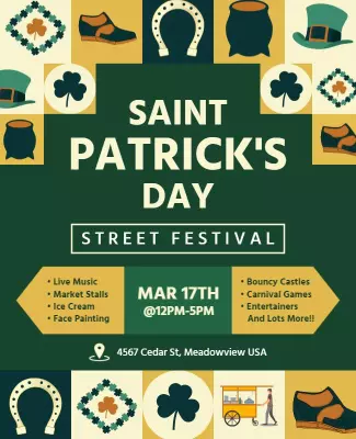 Festive Green Saint Patrick's Day Street Festival Poster Template