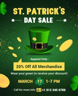 Festive Green St. Patrick's Day Apparel Sale Poster Template