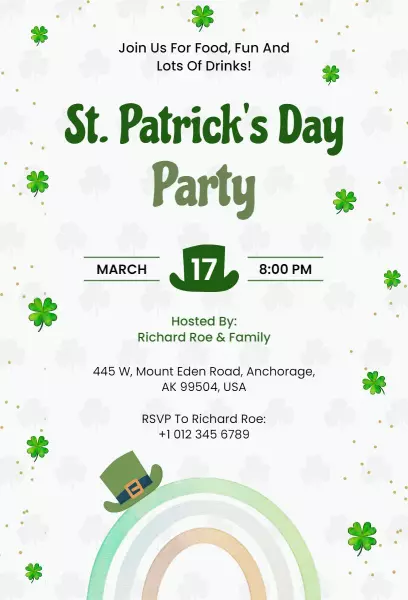 Festive Green St. Patrick's Day Celebration Party Invitation Template