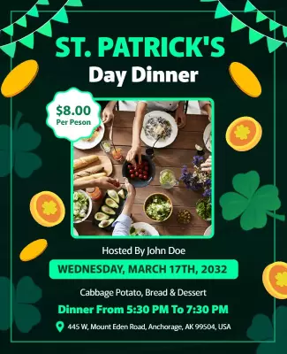Festive Green St. Patrick's Day Dinner Celebration Poster Template