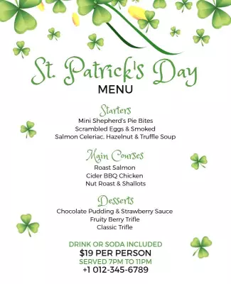 Festive Green St. Patrick's Day Menu Poster Template