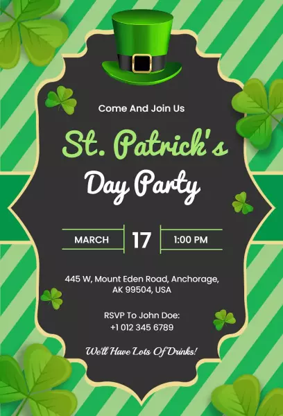 Festive Green St. Patrick's Day Party Invitation Template