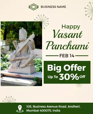 Festive Green Vasant Panchami Big Offer Poster Template