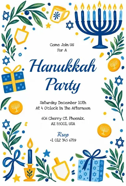 Festive Hanukkah Celebration Party Gathering Invitation Template