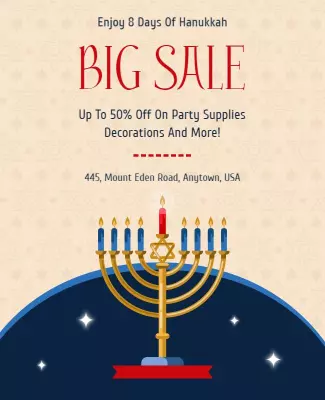 Festive Hanukkah Menorah Sale Celebration Poster Template