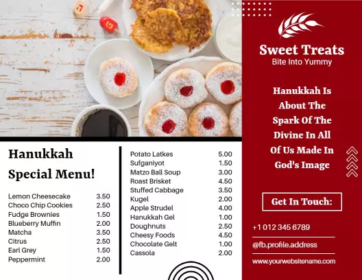 Festive Hanukkah Sweet Treats Menu and Dessert Brochure Template