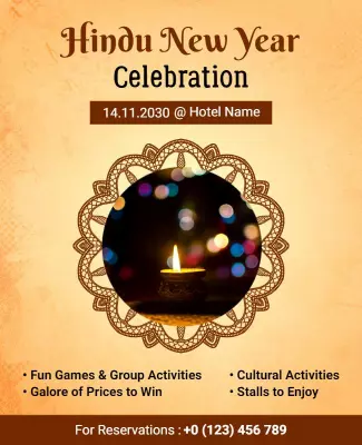 Festive Hindu New Year Celebration with Colorful Lights Poster Template