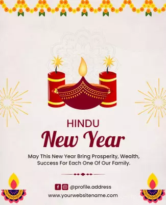 Festive Hindu New Year Celebration with Decorative Diyas Poster Template