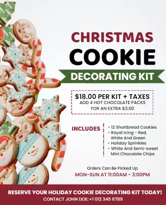 Festive Holiday Christmas Cookie Decorating Kit Poster Template