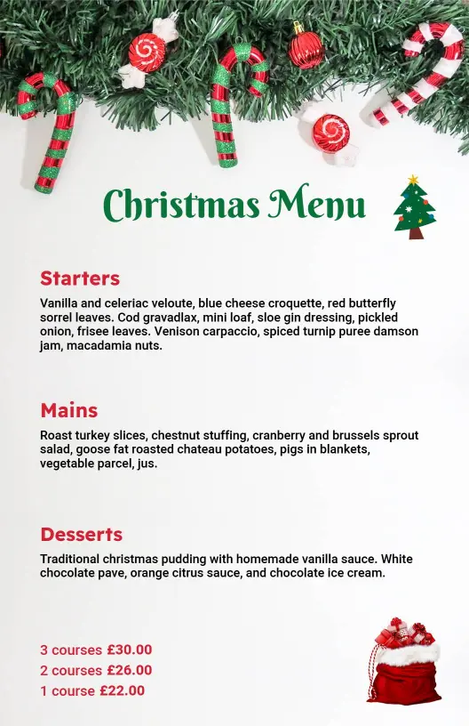 Festive Holiday Feast with Savory and Sweet Delights Christmas Menu Template