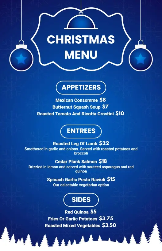 Festive Holiday Flavors and Traditional Favorites Christmas Menu Template