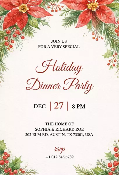 Festive Holiday Gathering Elegant Dinner Party Invitation Template