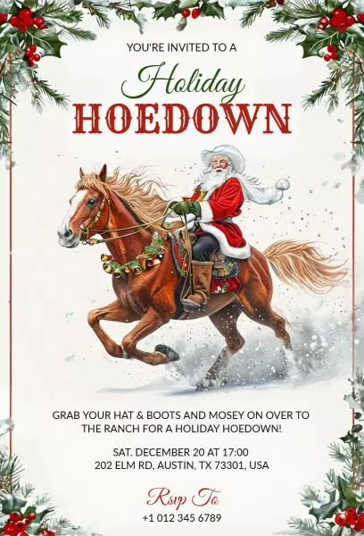 Festive Holiday Hoedown Christmas Party Invitation Template