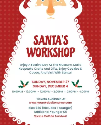 Festive Holiday Santa Workshop Family Event Poster Template