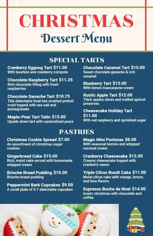 Festive Holiday Treats and Special Desserts Christmas Menu Template