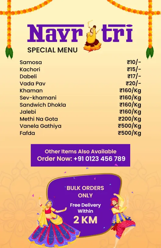 Festive Indian Delicacies Featuring Savory Treats Navratri Menu Template