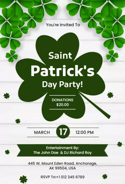 Festive Irish Clover St. Patrick's Day Party Invitation Template