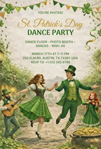 Festive Irish Jig St. Patrick's Day Dance Party Invitation Template