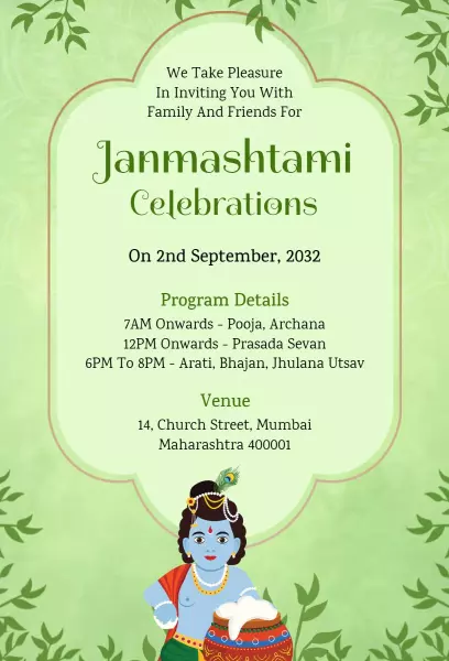 Festive Janmashtami Celebration Family Gathering Invitation Template