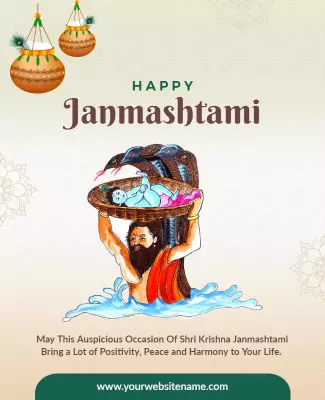 Festive Krishna Janmashtami Celebration Illustration Poster Template
