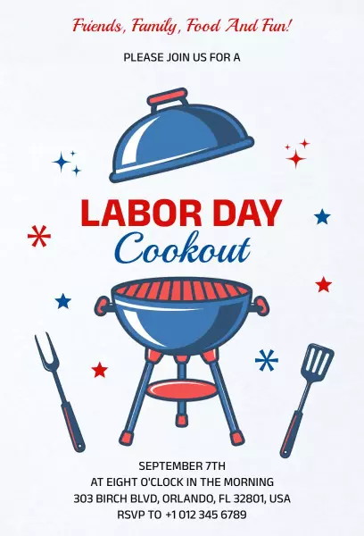 Festive Labor Day Backyard Cookout Celebration Invitation Template
