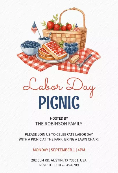 Festive Labor Day Family Picnic Gathering Invitation Template