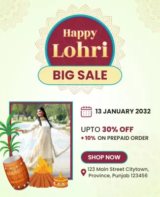 Festive Lohri Celebration with Big Sale Announcement Poster Template