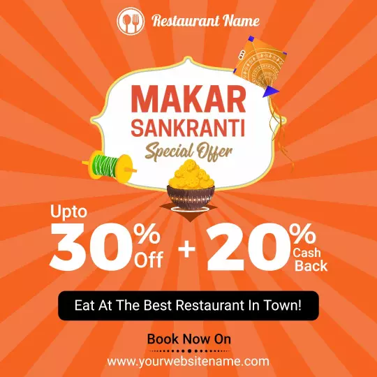 Festive Makar Sankranti Offer with Discounts at Restaurant Ad Template