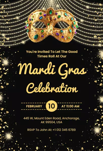Festive Mardi Gras Masquerade Celebration Invitation Template