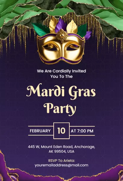 Festive Mardi Gras Masquerade Party Invitation Template