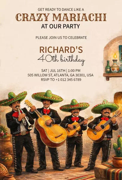 Festive Mariachi 40th Birthday Celebration Invitation Template