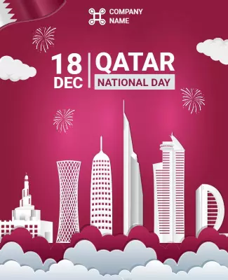 Festive Maroon Qatar National Day Celebration Poster Template