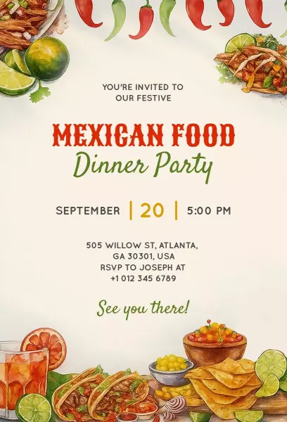Festive Mexican Food Dinner Party Fiesta Invitation Template