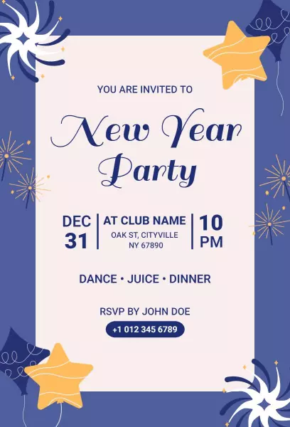 Festive Midnight New Year Celebration Party Invitation Template