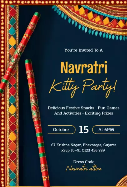 Festive Navaratri Kitty Party Celebration Invitation Template
