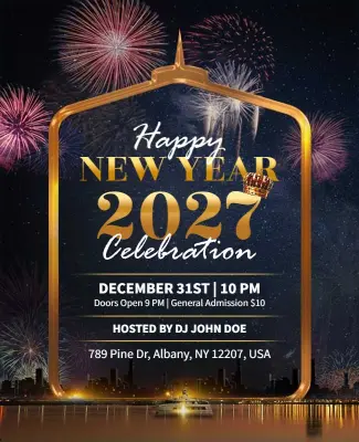 Festive New Year 2027 Party Flyer Template
