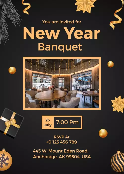 Festive New Year Celebration Elegant Banquet Invitation Template