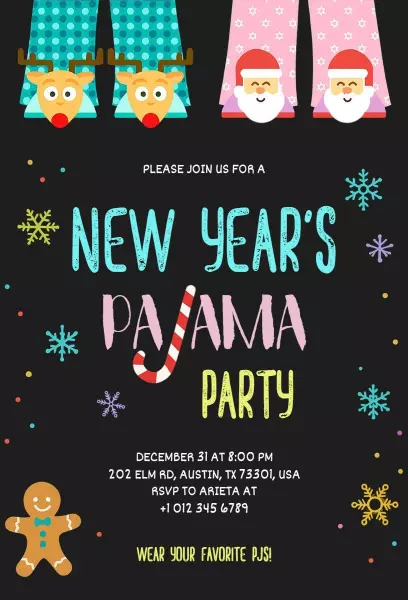 Festive New Year Pajama Party Celebration Invitation Template