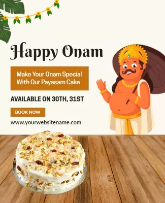 Festive Onam Celebration with Delicious Payasam Cake Poster Template