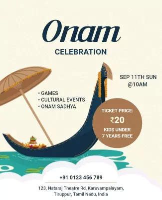 Festive Onam Celebration with Traditional Boat Design Poster Template