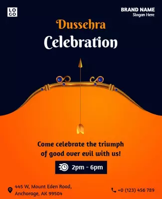 Festive Orange and Navy Dussera Celebration Poster Template