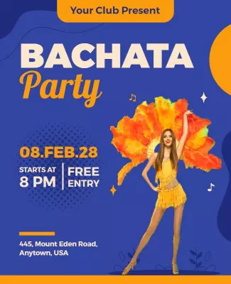 Festive Orange Bachata Dance Party Poster Template