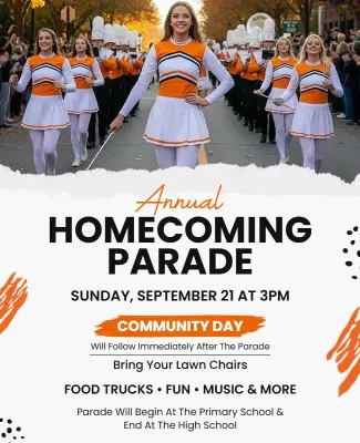Festive Orange Community Homecoming Parade Event Flyer Template