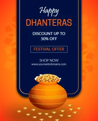Festive Orange Dhanteras Discount Sale Poster Template