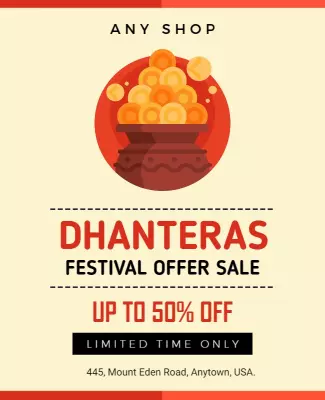 Festive Orange Dhanteras Sale Offer Poster Template