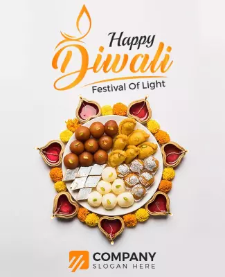 Festive Orange Diwali Celebration and Sweet Treats Poster Template