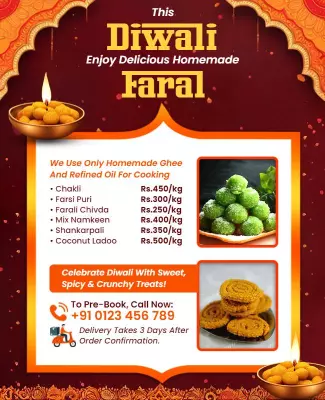Festive Orange Diwali Faral Sweets Menu Poster Template